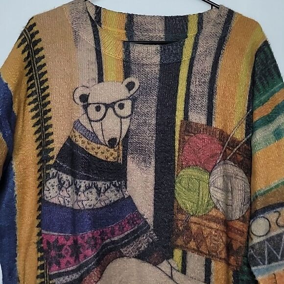 YESNO Oversized Sized Bear Wool Cotton Blend Sweater - Picture 2 of 7